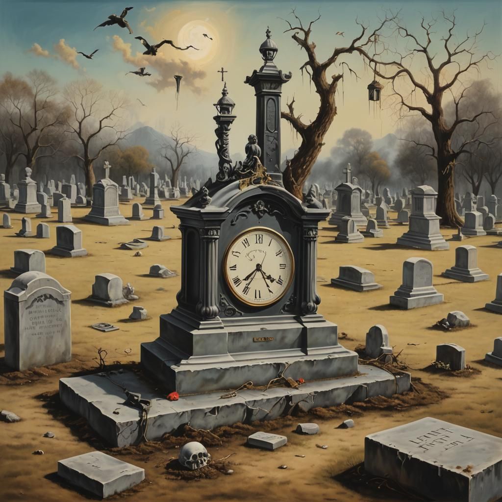 Surreal Playground Cemetery with Melting Clock as Dali Paint...