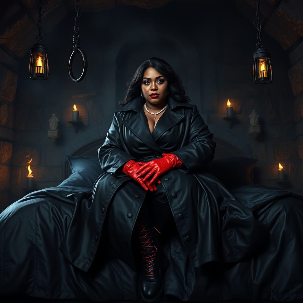Dominant SSBBW Black Woman in Dark Dungeon Atmosphere