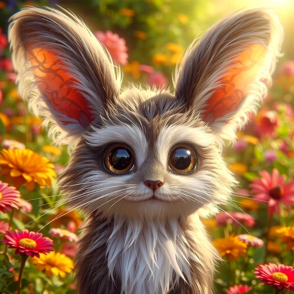 A Longear Rabbit Amidst Garden Blooms