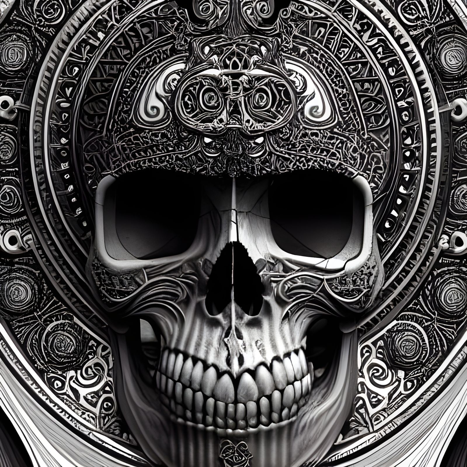 Ornate Full Moon Skull Portrait in Hyperrealistic Style