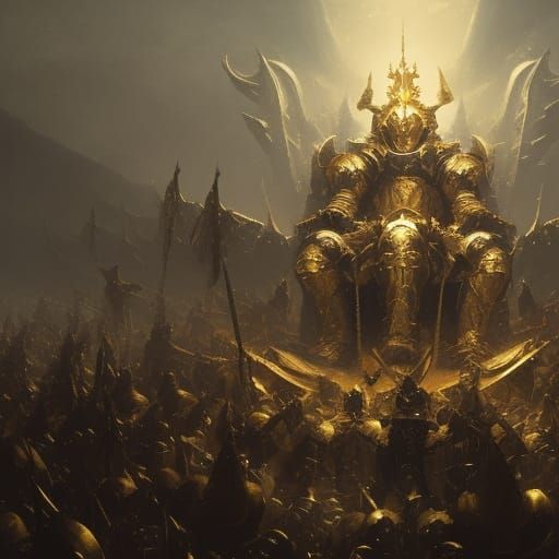 Golden King Leads Knights into Battle