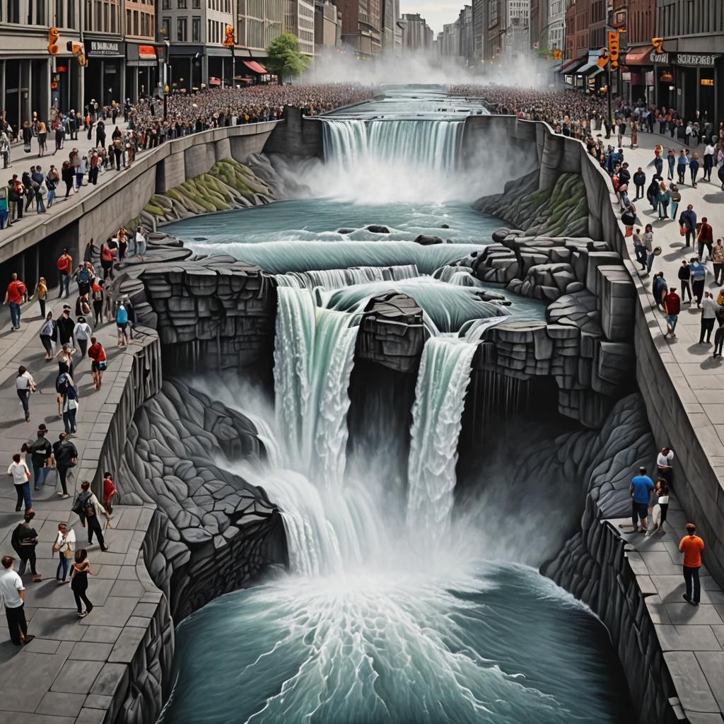 Hyperdetailed 3D Niagara Falls Chalk Art Illusion