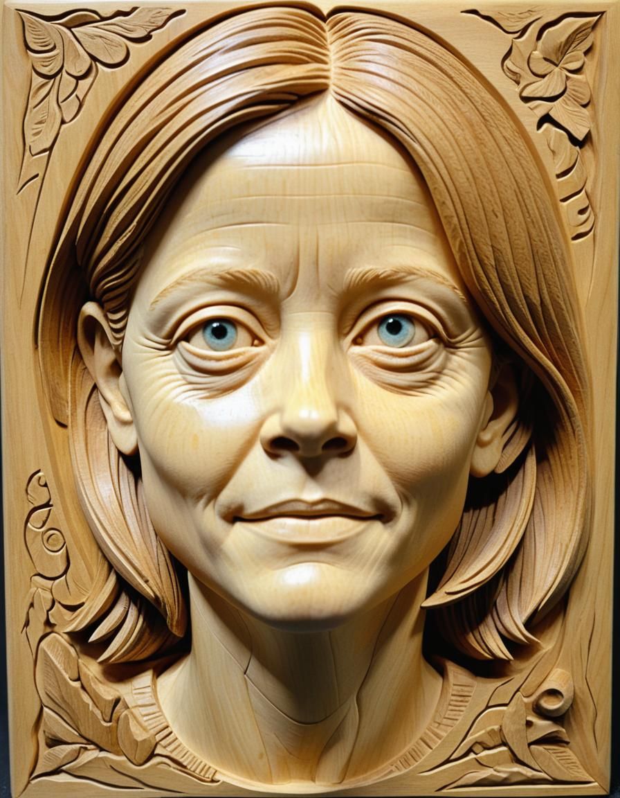 Jodie Foster as Wood Carving Portrait