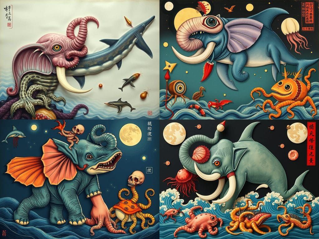 Thai Ukiyo-e Mutant Ocean Creature Collage
