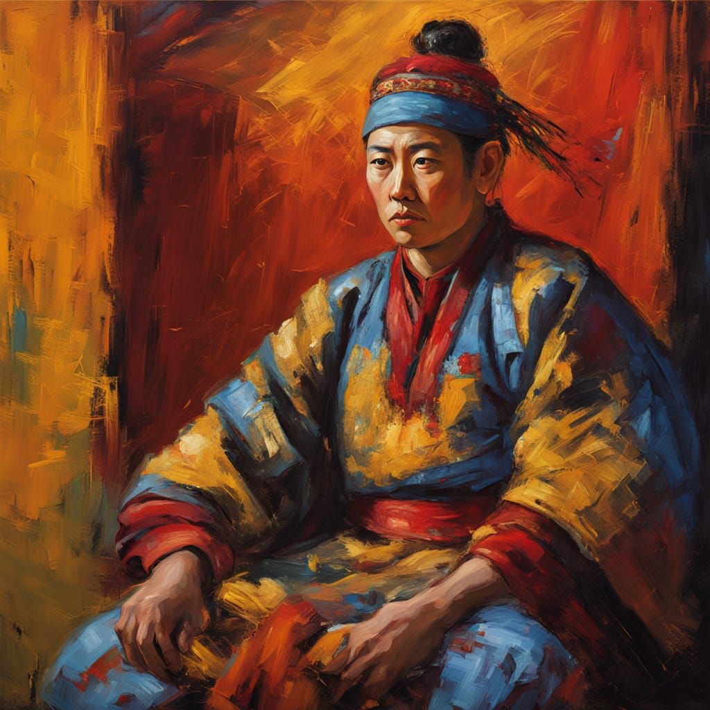 Expressive Neo-Impressionist Portrait of Genghis Khan