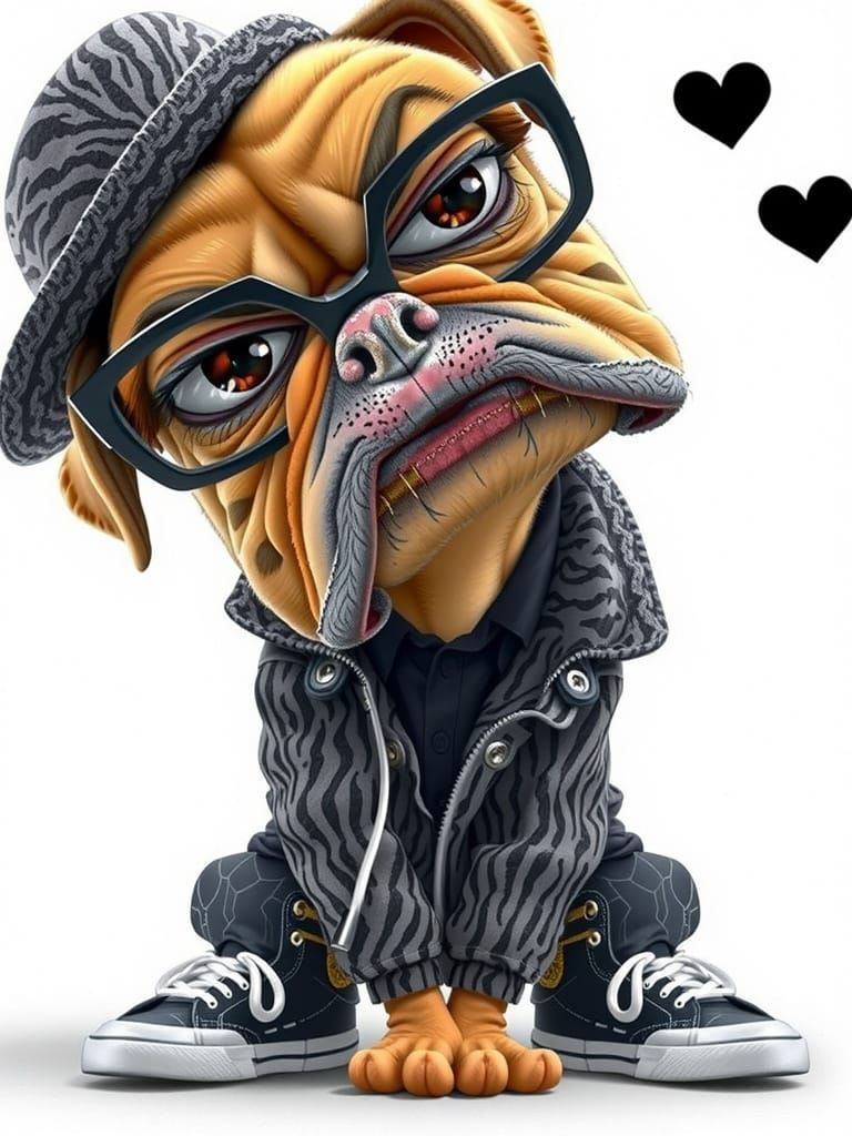 Whimsical Bulldog Portrait in Anime Style