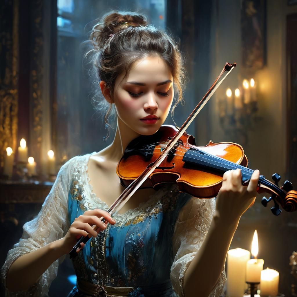 Woman Playing Violin in Fine Art Style