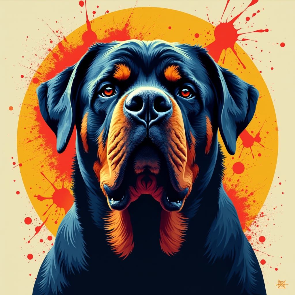 Imposing Rottweiler in Vibrant Bauhaus Geometric Style