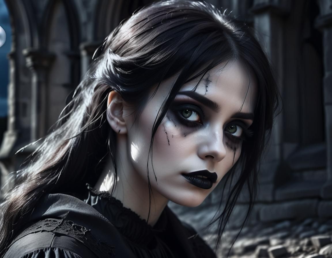 Gothic Woman in Moonlight: Dark Academia Fine Art