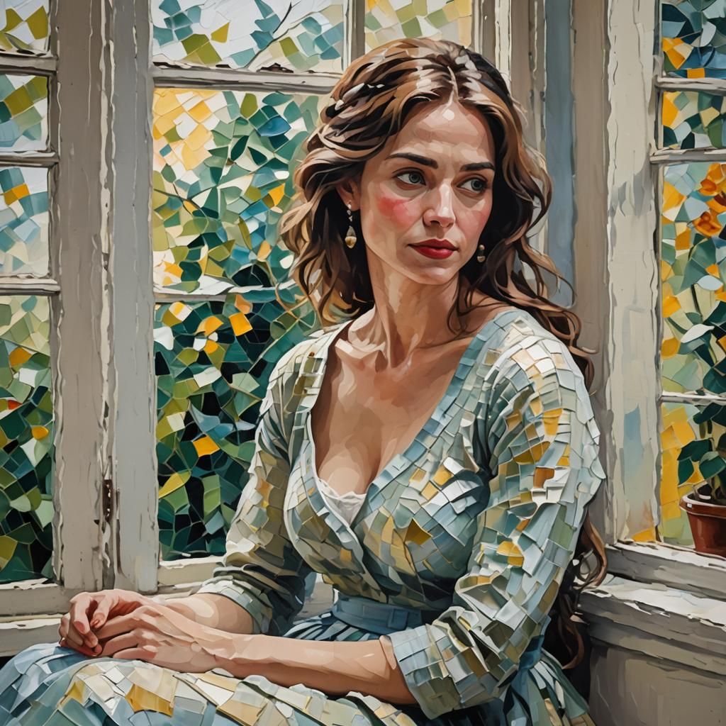 Woman by Window: Impasto Painting of Beauty