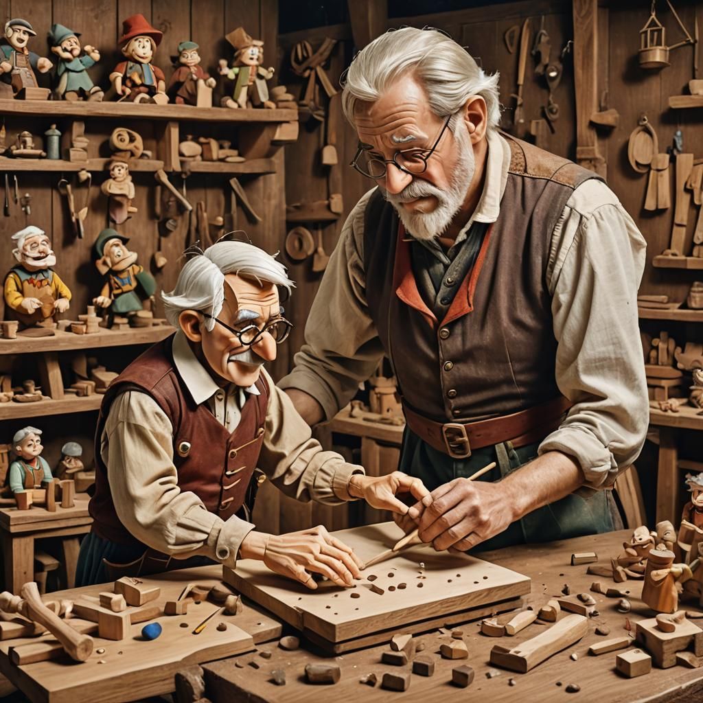 Geppetto Creates Pinocchio: A Woodworker's Masterpiece