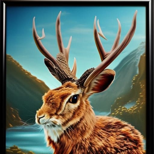 Hyperrealistic Jackalope by Waterfall: Splash Art