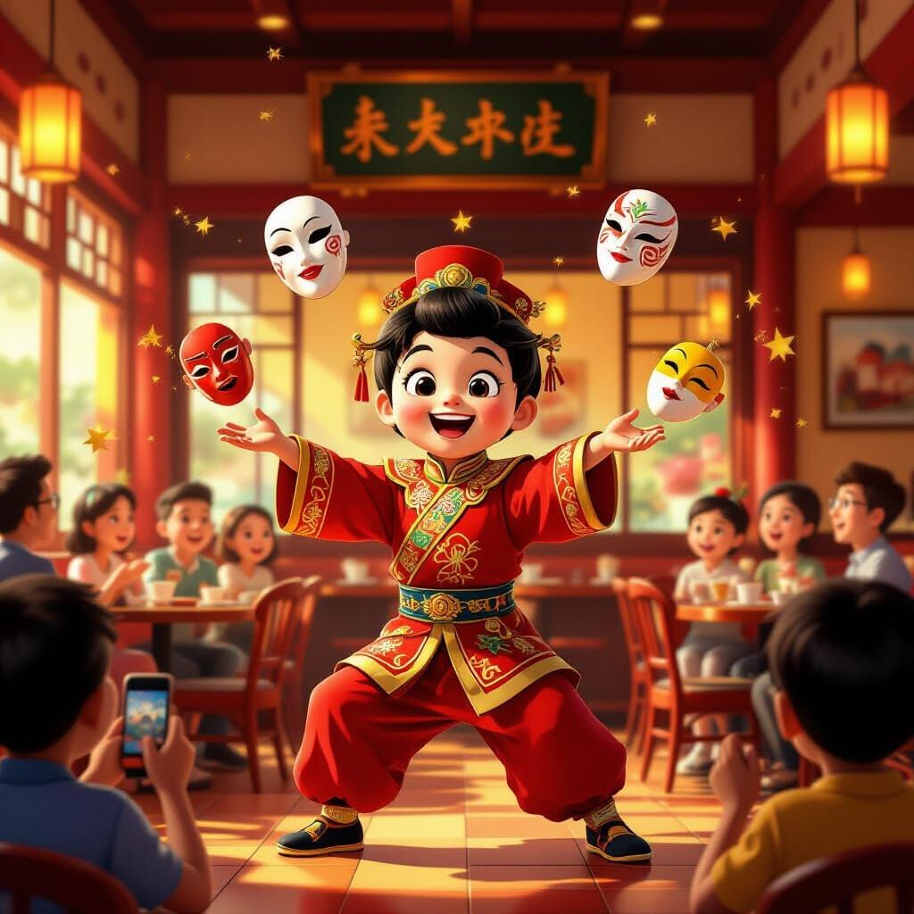 Bian Lian Performer in Singapore Restaurant as Studio Ghibli...