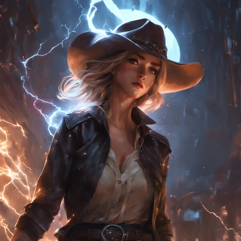 Angry Glowing Cowgirl in Anime Style