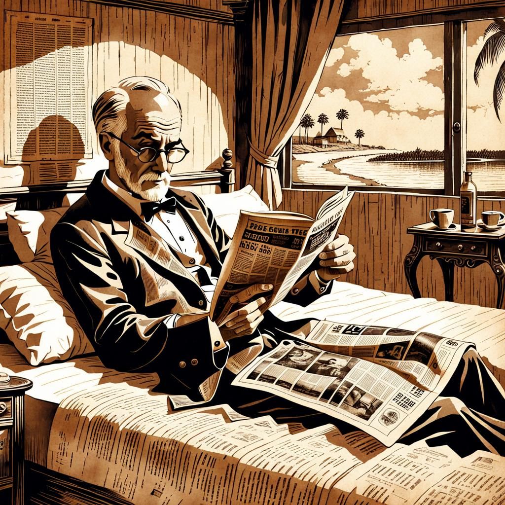 Surreal Ink Art of Man Reading Newspaper