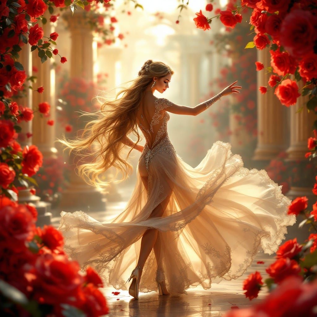 Elegant Ballroom Dancer in Baroque Setting