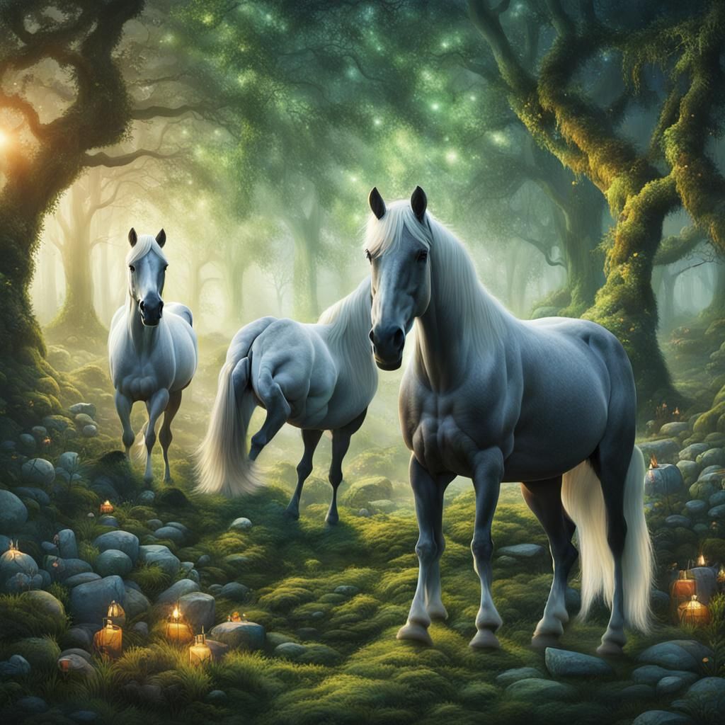 Enchanted Forest Horses: A Magical Scene