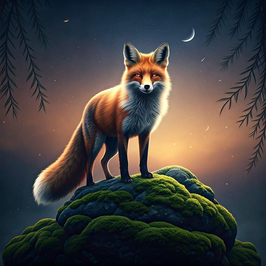 Majestic Fox Under Starry Night Sky