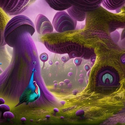 Dreamy Purple Gnome Palace in Mushroom Forest