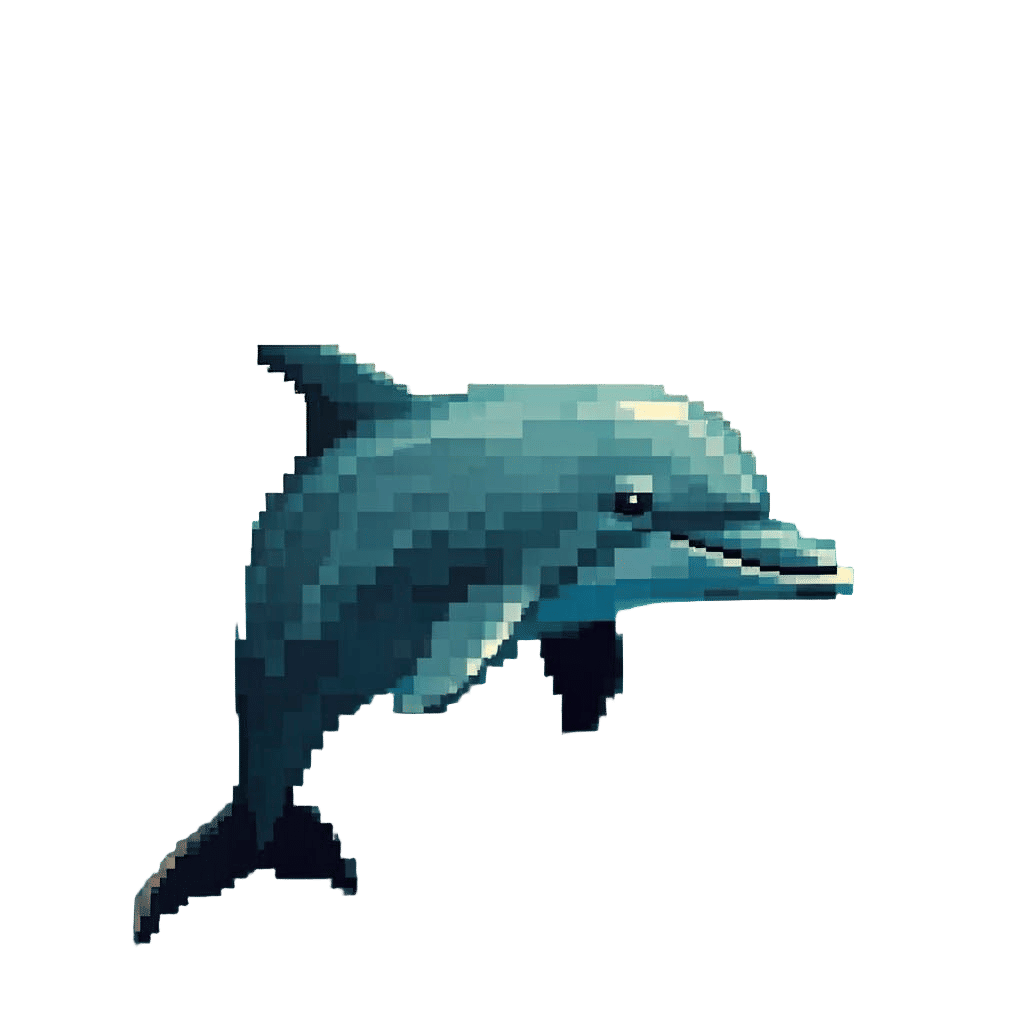Minimalist Pixel Art Dolphin in 8-bit Style