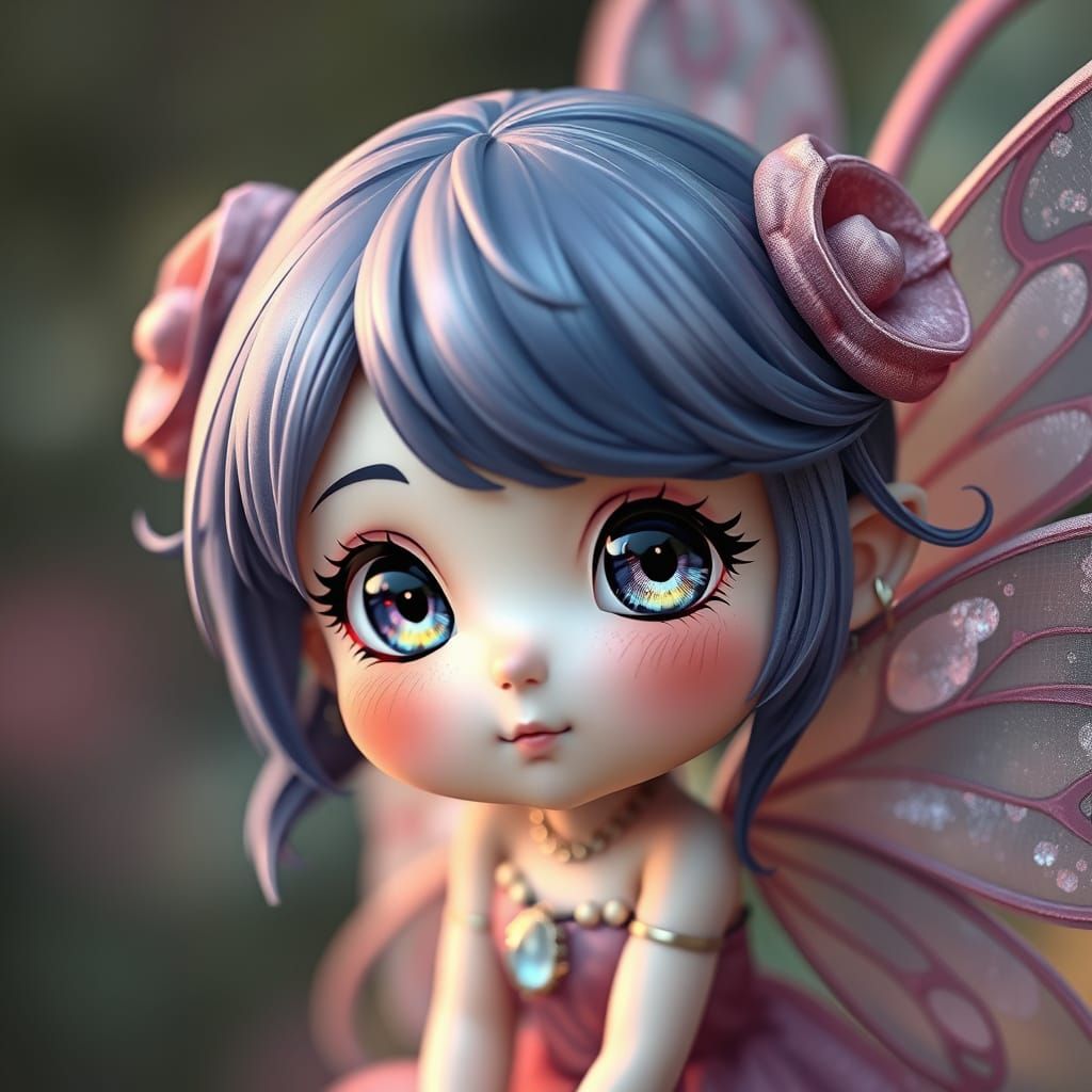 Hyper-realistic Chibi fairy with adorable eyes and rosy chee...