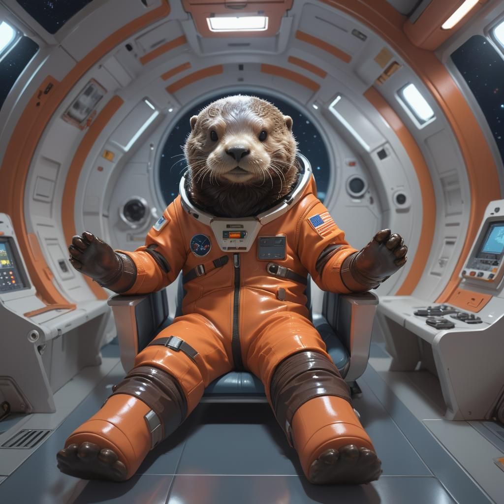 Otter Cosmonaut in Spaceship: 3D Anime Art