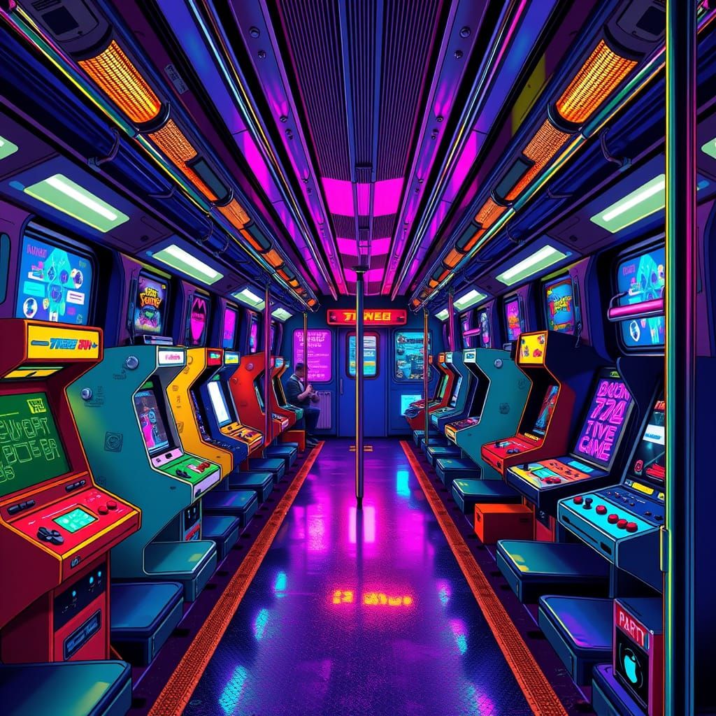 Vibrant Arcade Transforms Subway Car into Futuristic Playlan...