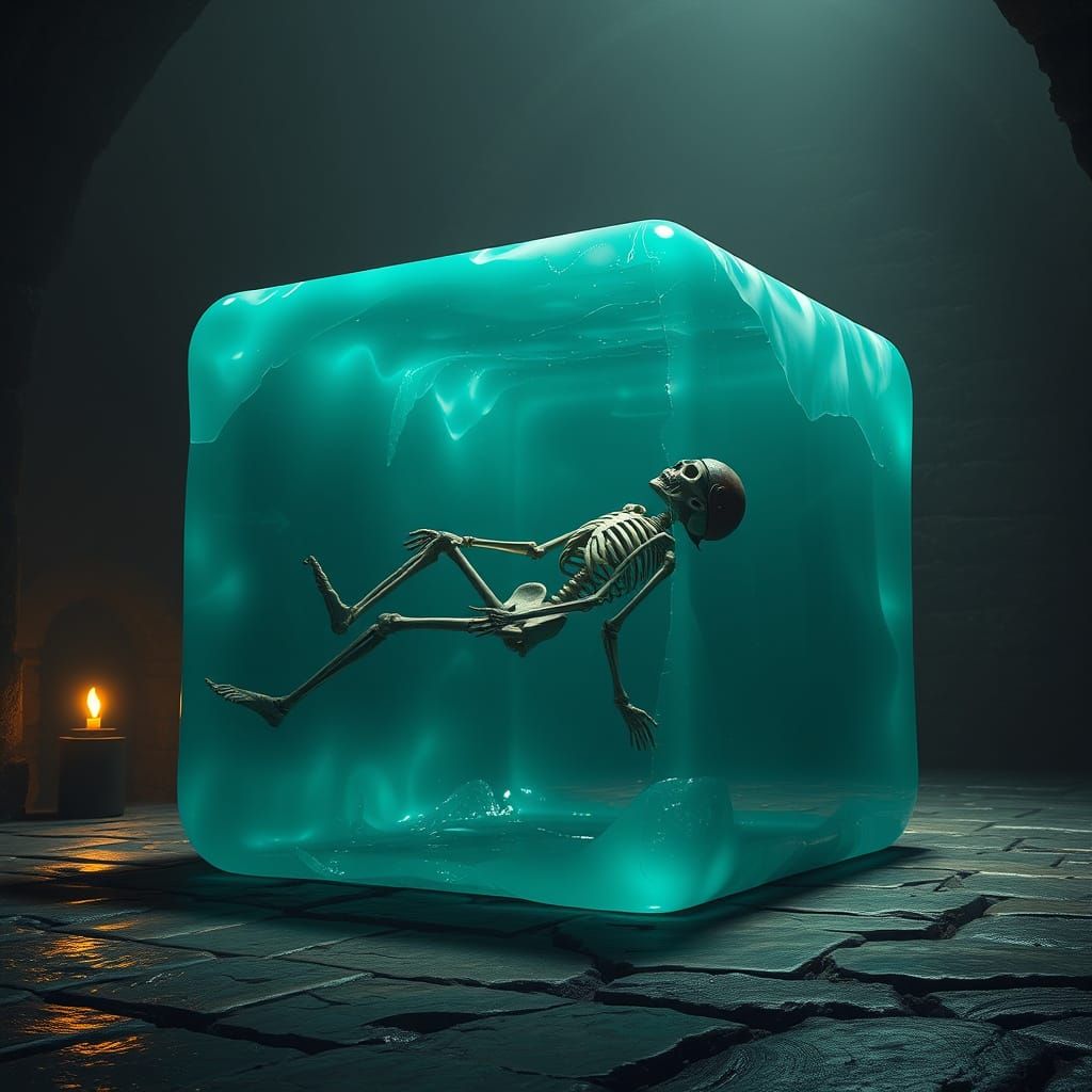 Gelatinous Cube in a Dungeon, Inspired by Dark Gothic Art