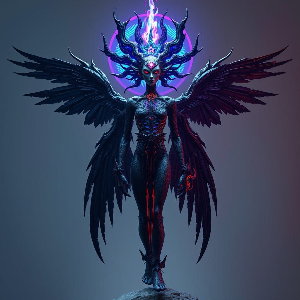 Gothic Dark Angel with Psychedelic Halo and Mutant Sword