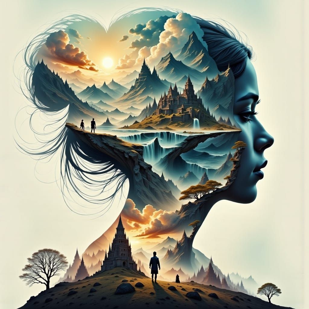 Persistence <lora:Dreamweave Flux:1.0> <lora:Wisps Flux:1.0> Journey Collage Adventure Dreams Double exposure