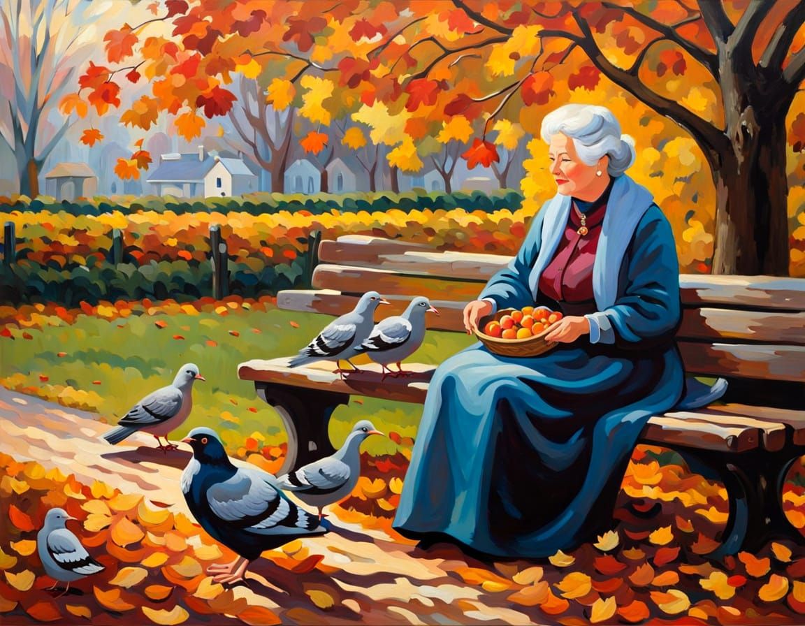 Quaint Autumn Garden Scene: Impasto Oil Painting