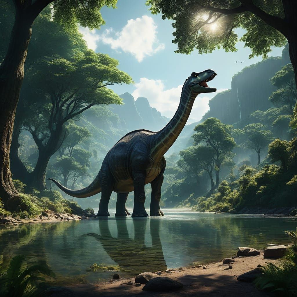 Brontosaurus in Prehistoric Valley: Photorealistic 8K Art
