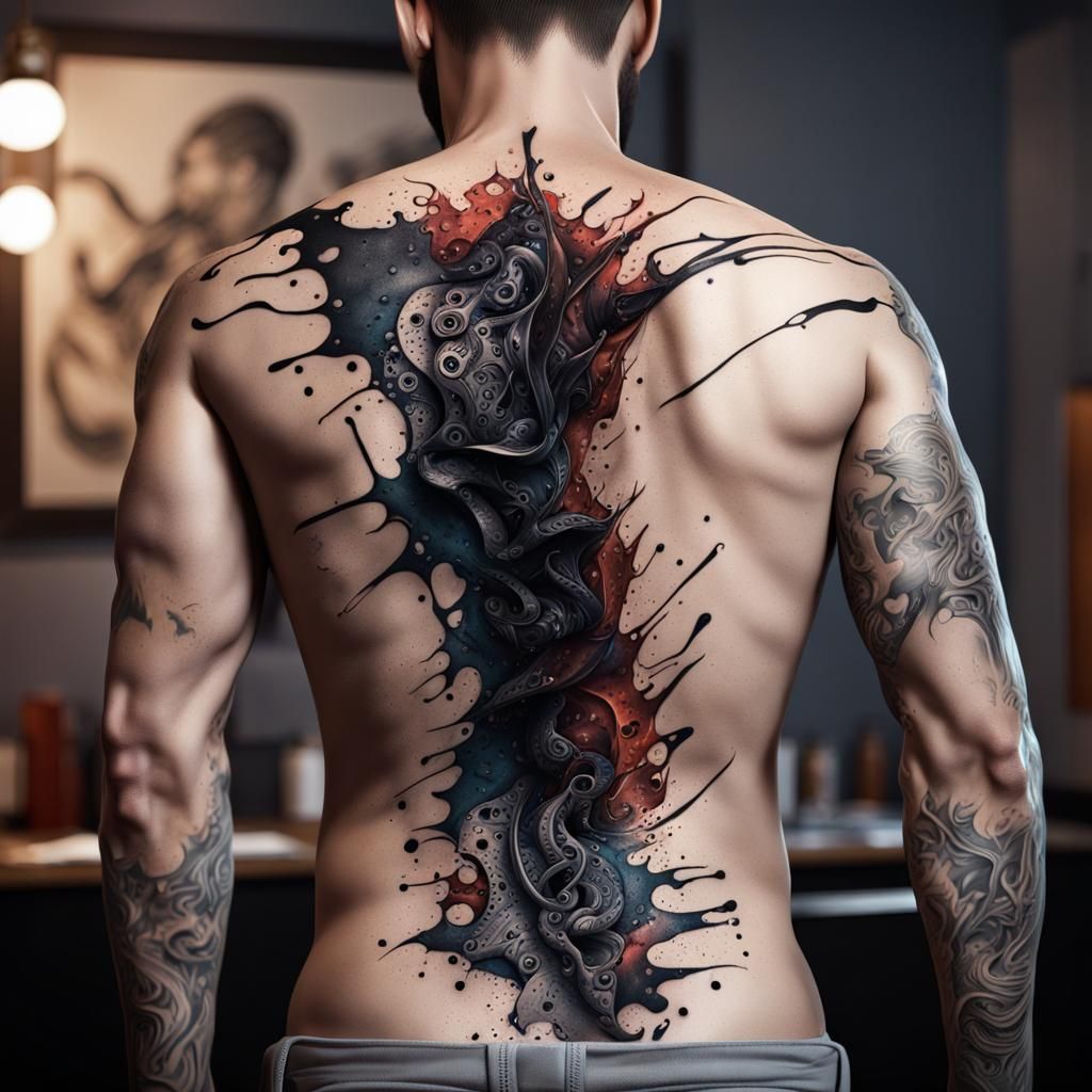 Intricate Ink Tattoo Art on Man's Back