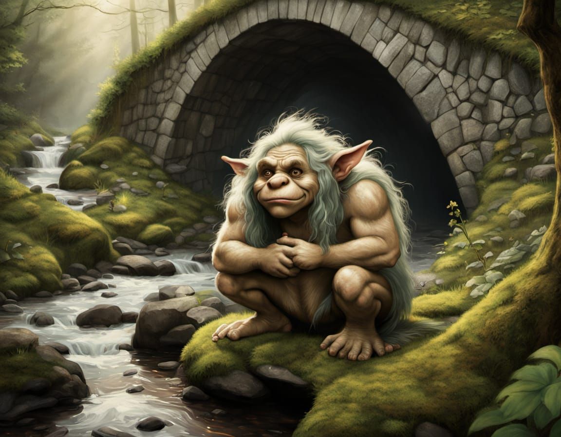 Norwegian Troll Under Stone Bridge in Forest