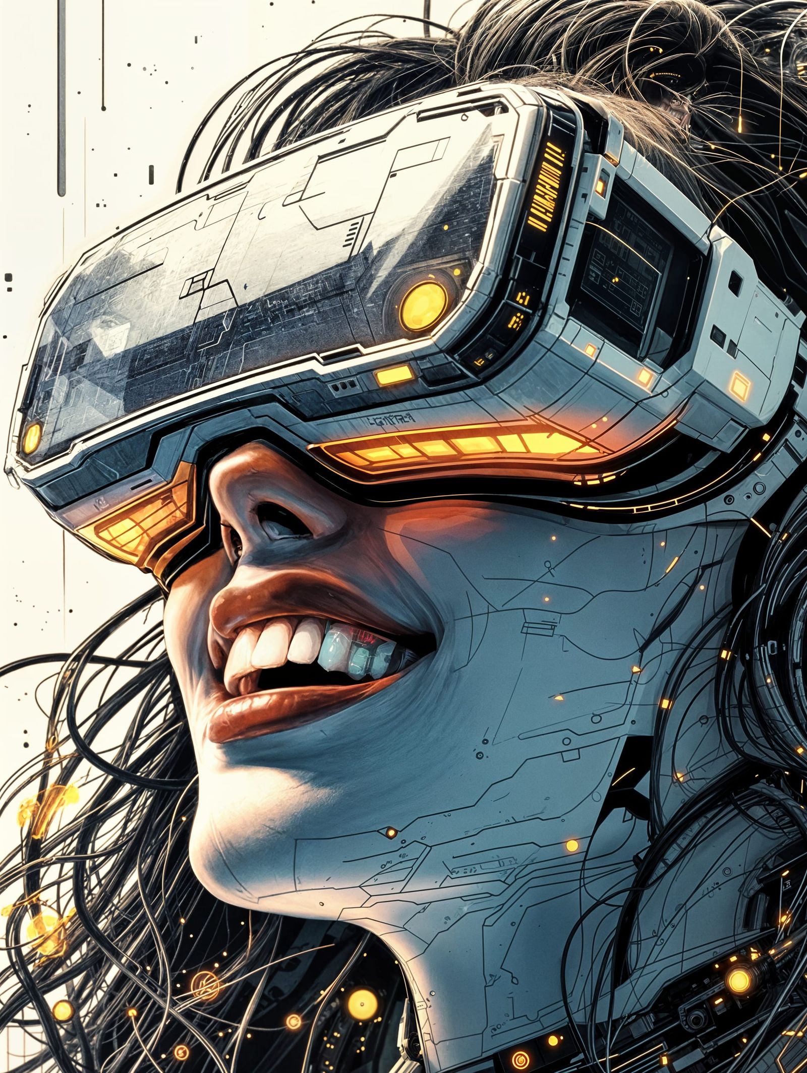 Cyberpunk Girl in VR Goggles with Synthwave Details