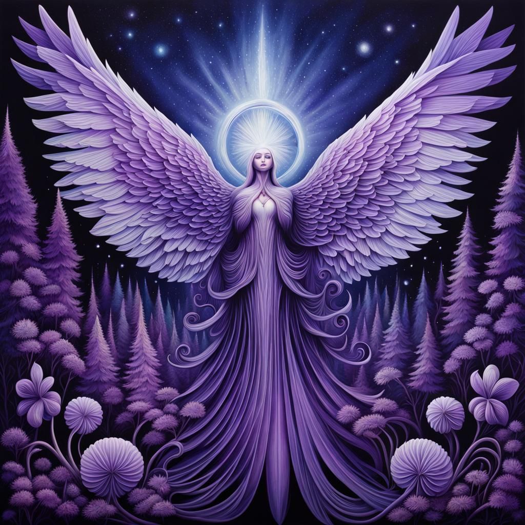Violet Crystalline Angel in Airbrush Style