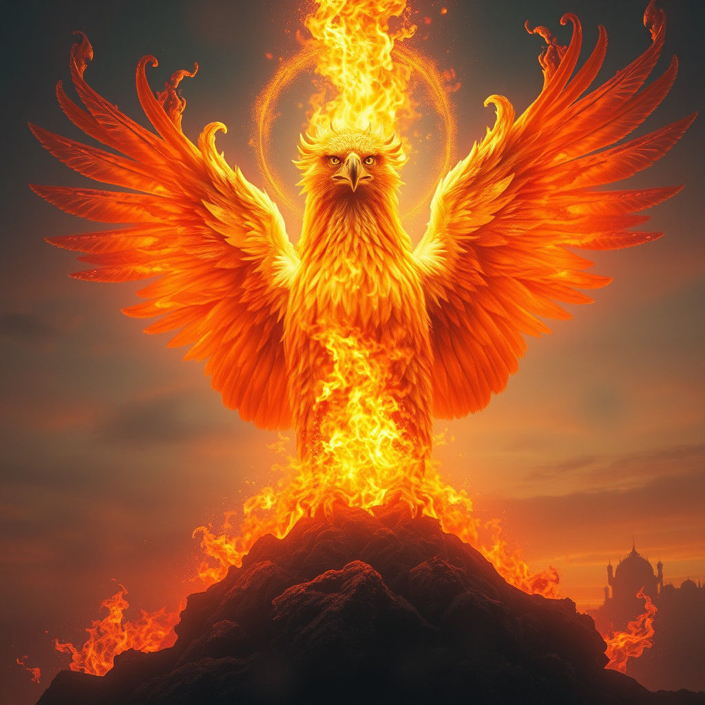 Fiery Griffin Bathing in Column of Flames