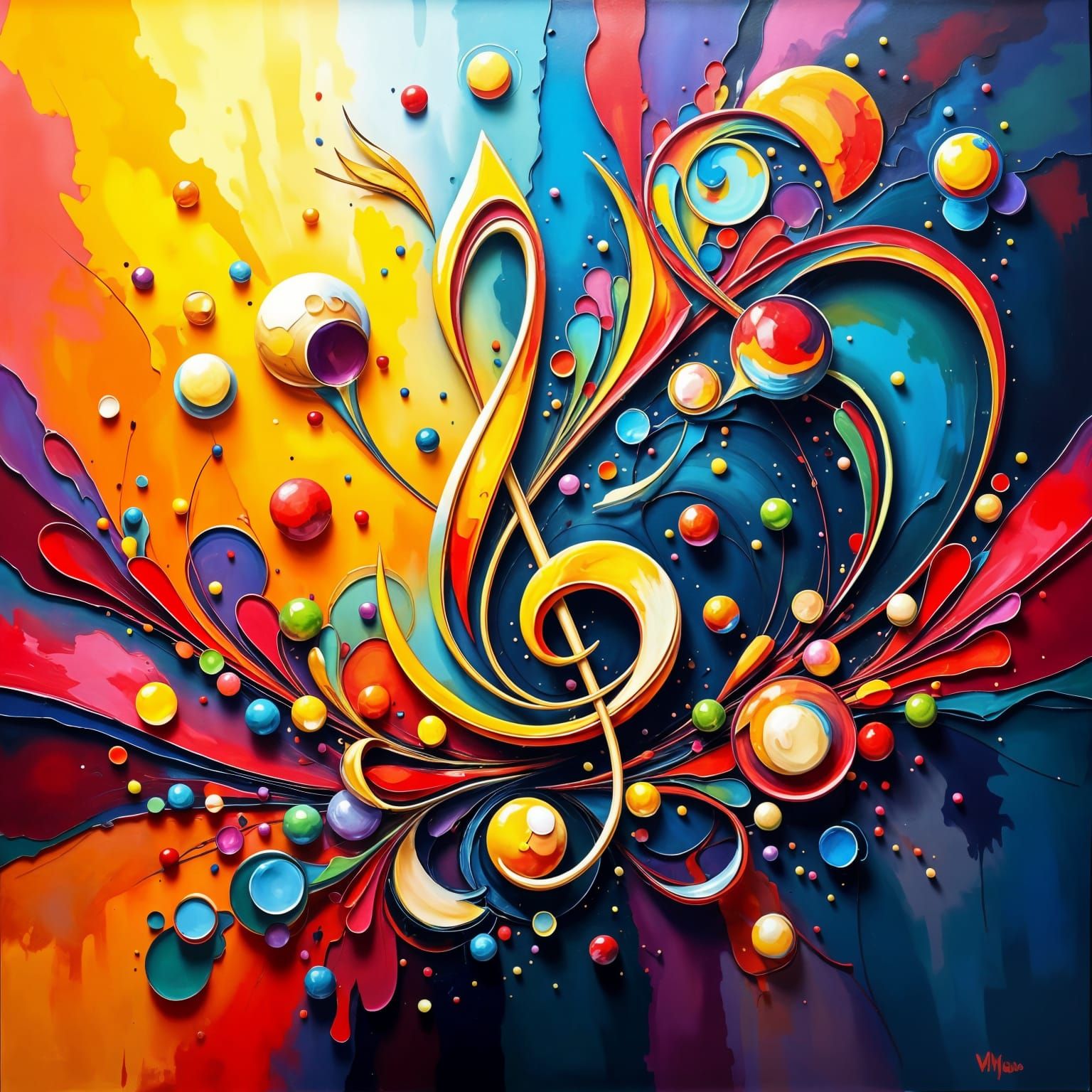 Surrealistic Oil Painting of Musical Notes in Neo-Impression...