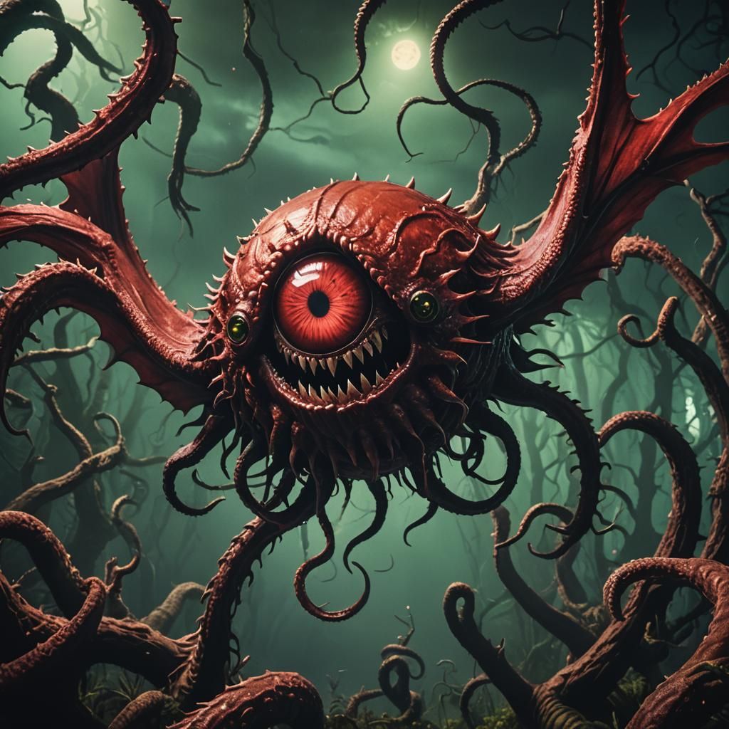 Terrifying Red Eyeball Monster with Sharp Teeth