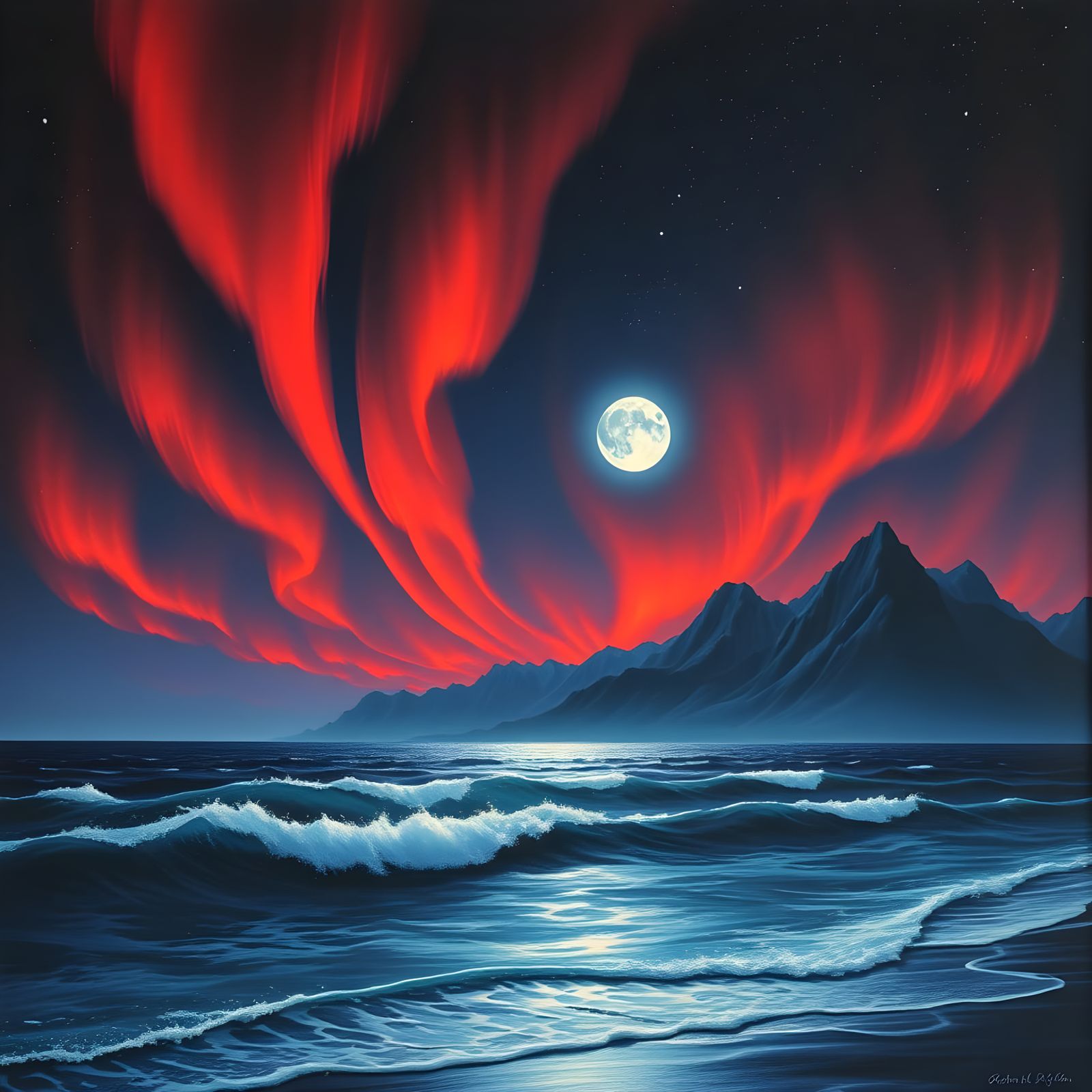 Vibrant Aurora Illuminates Ocean and Mountains