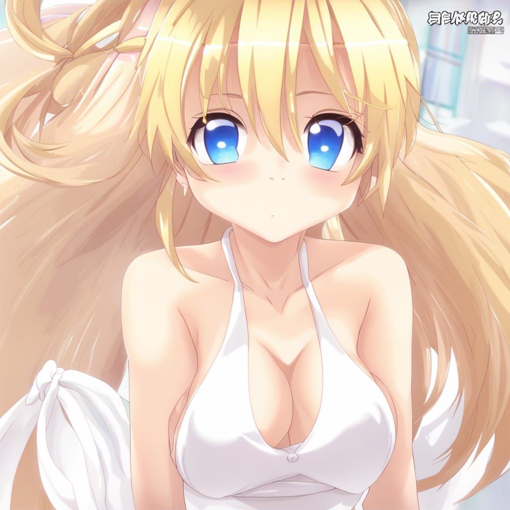 Anime Girl with Blonde Hair and White Bra