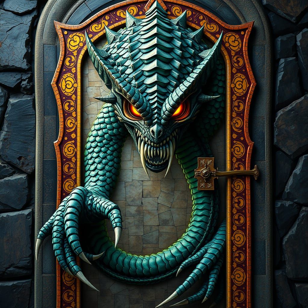 Gothic Mosaic Beast in Dark, Ornate Style