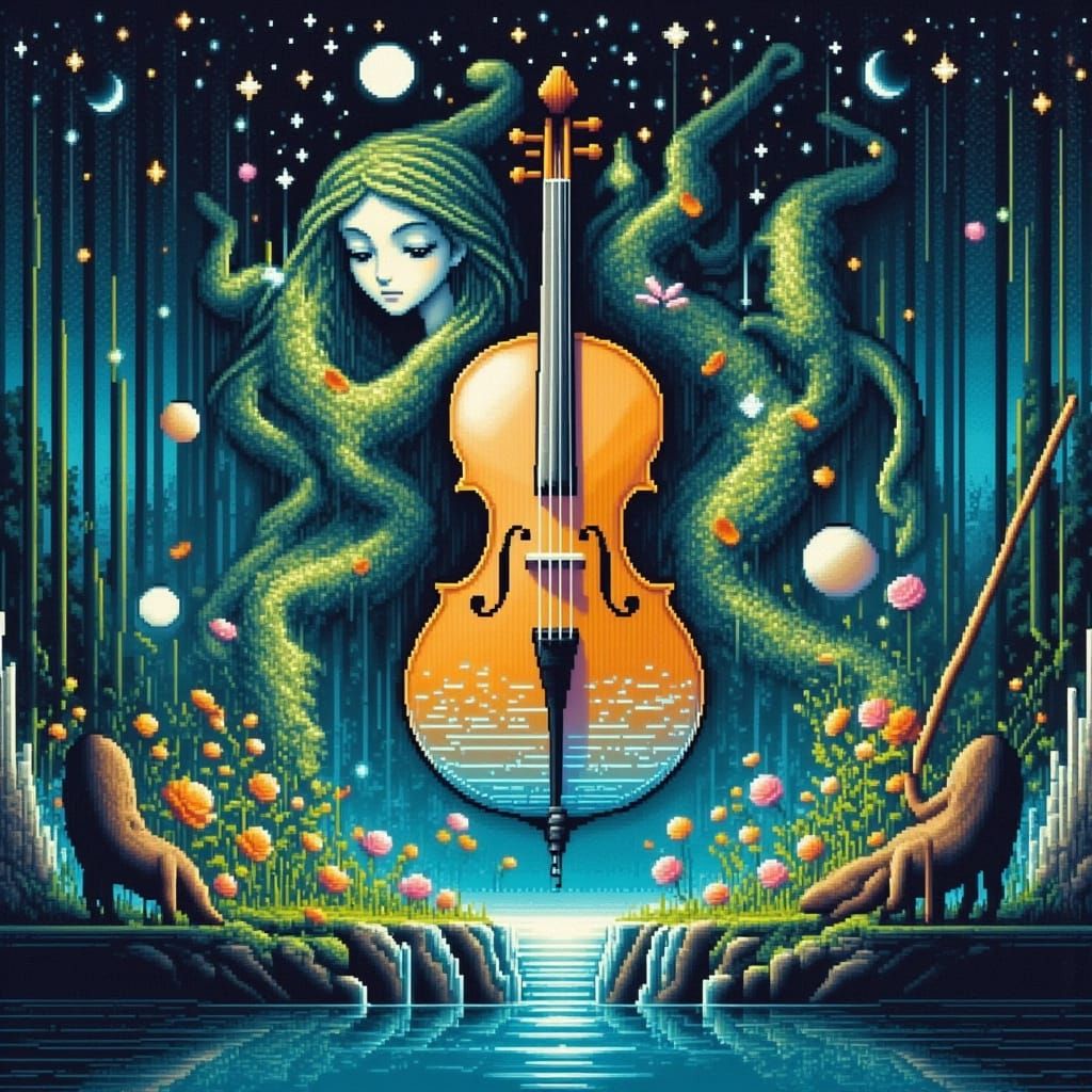 Ethereal Nymph in Pixel Art Cello
