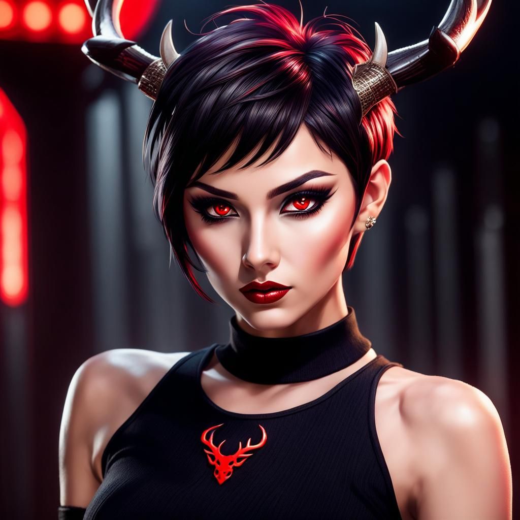 Demonic Beauty with Antlers in Color