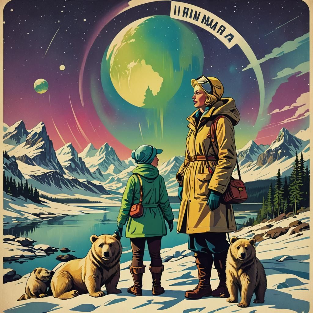 Vintage Travel Poster: Aurora Borealis in Scandinavia