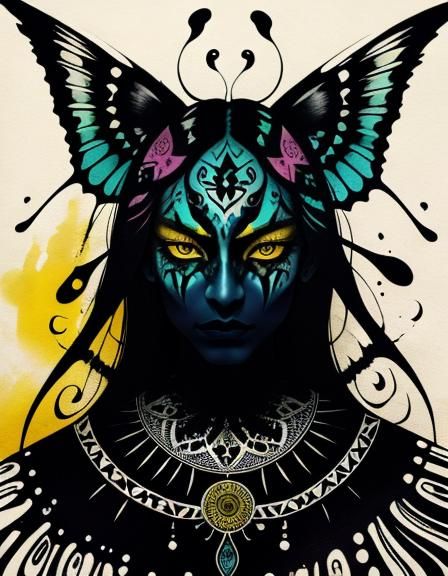 Psychedelic Tribal Tattoo Art: Monster Face Close-Up