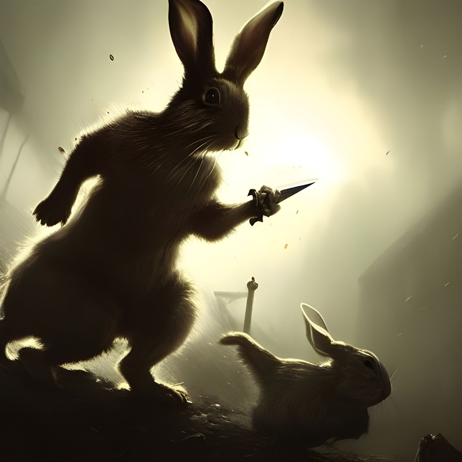 Rabbit Warrior in Dark Fantasy Style
