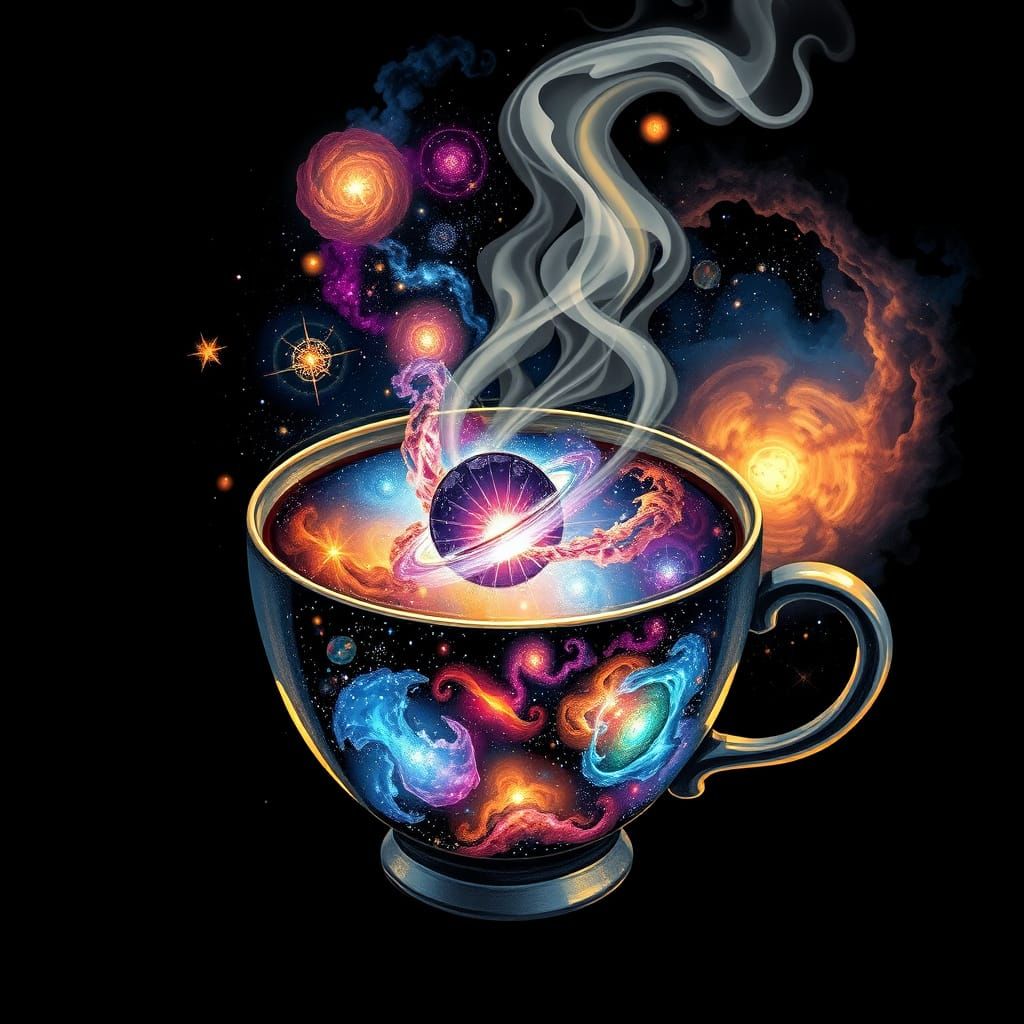 Coffee Cup Filled with a Glowing Universe