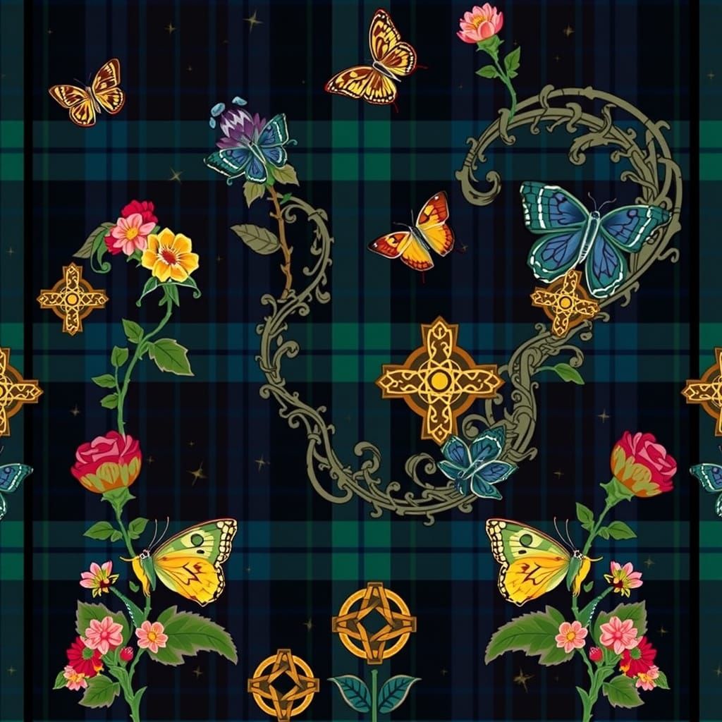 Traditional Celtic Fabric Tile in Rich, Dark Colors with Orn...