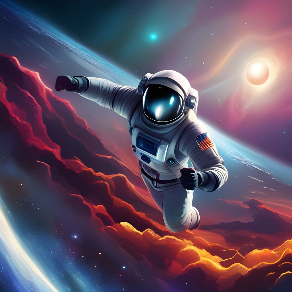 Astronaut Surrounded by Diamonds in Cyberpunk Starscape